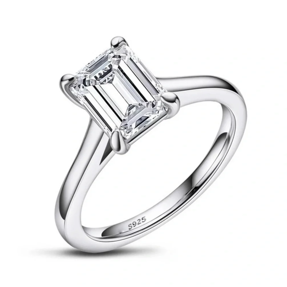 925 Sterling Silver Radiant Cut Clear Engagement Single Stone 2.5 ct CZ Ring
